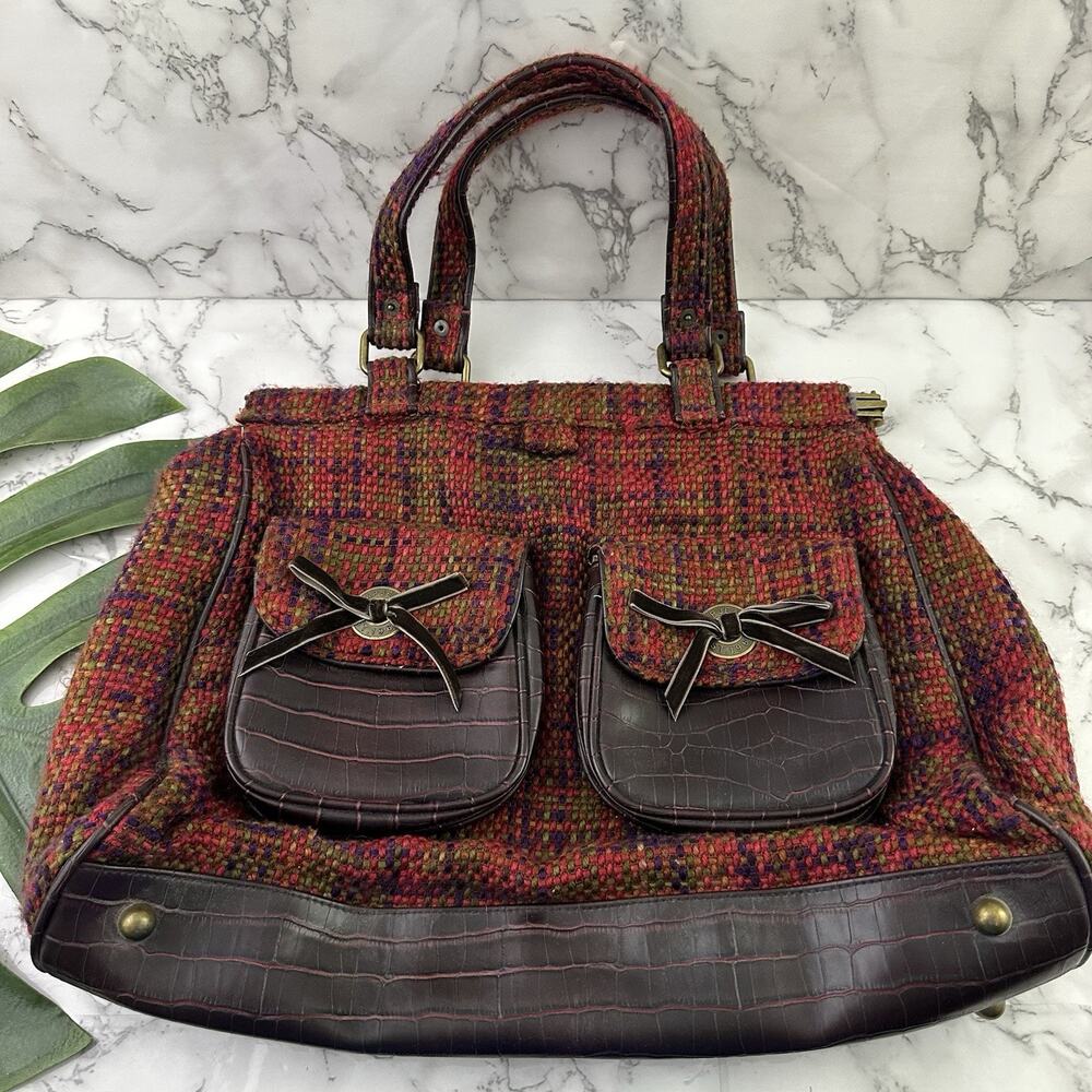 Gap Vintage Y2k Tweed Shoulder Bag Purse Red Brown Academia Frame Bows Retro